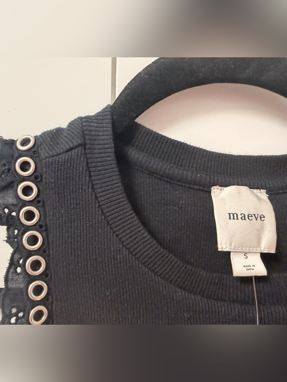 Maeve Black Ribbed Tank with Grommet-Trim Sleeves NWT - Picture 4 of 4